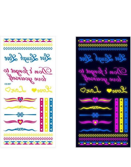 Ark med Fluorescerende Vinger Sommerfugler Hjerter og Andre Tatoveringer UV Fake Tattoo