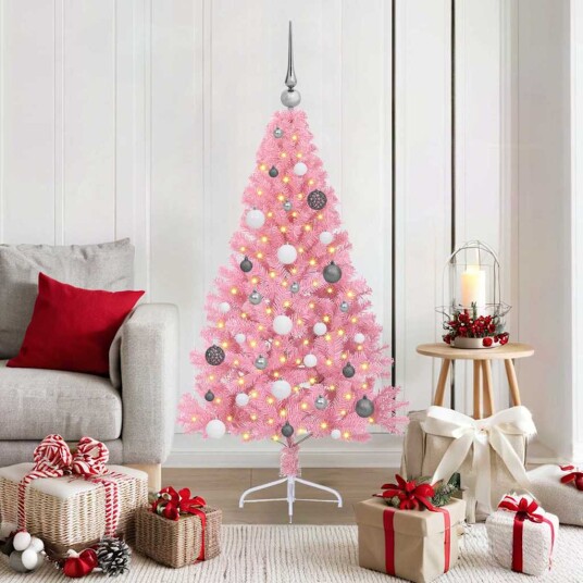 Kunstig Forhåndsopplyst Juletre med 150 LED Rosa 150 cm PVC