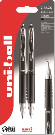 Uni-Ball Signo 207 Fine 2Stk Sorte Rollerpenne Med Behageligt Gummigreb, Stregbredde 0,5Mm Uni-Ball Signo 207 Fine 2Stk Sorte Rollerpenne Med Behageligt Gummigreb, Stregbredde 0,5Mm