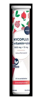 Nycoplus C vit 1000 mg / Sink 13 mg granateple 20 brusetabletter Nycoplus C vit 1000 mg / Sink 13 mg granateple 20 brusetabletter