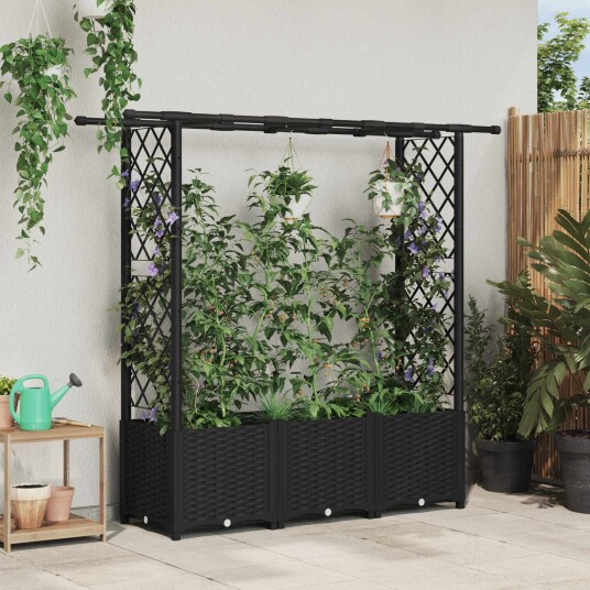 vidaXL Hevet Bed med Trellis og Tak Svart 162,5 x 40 x 136 cm PP