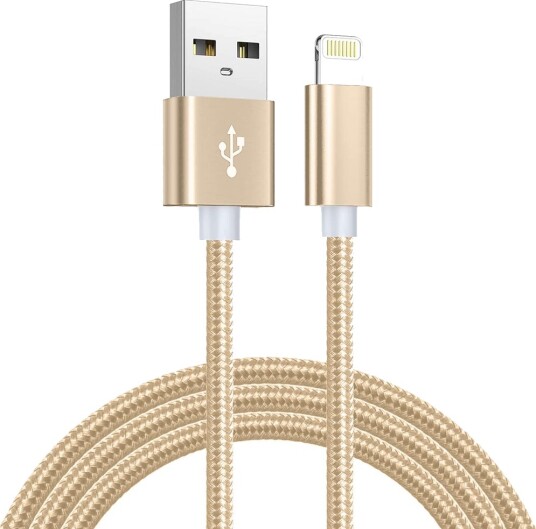 SiGN USB-kabel med Lightning 2.4A, for iPhone & iPad, 1m - Gull/Nylon