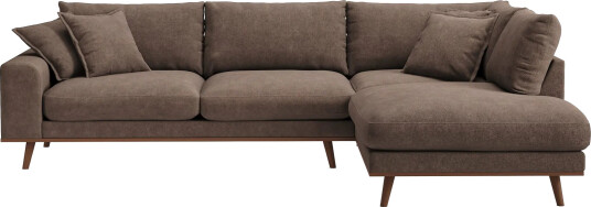 Copenhagen Premium 4 personers Højrevendt L formet Dyb Chaiselongsofa i Stoff Mørkebrun