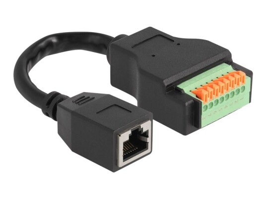 Delock Nettverksforlengelseskabel Rj-45 Hunn Til 8-Pins Terminalblokk 15 Cm 6 Mm Stp Cat 5E Svart/Grønn