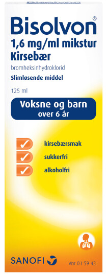 Bisolvon Mikstur 1,6mg/ml kirsebær, 125 ml Bisolvon Mikstur 1,6mg/ml kirsebær, 125 ml