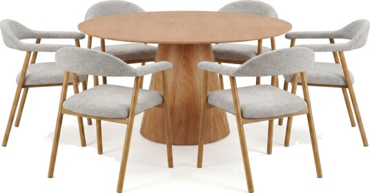 Siena spisegruppe rund 150 cm eik med 4 Ronja spisestoler Sand/eik