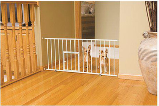 Pet Gate Mini Walk-Through Med Liten Kjæledyrdør Hvit 74-96.5 X 46 cm