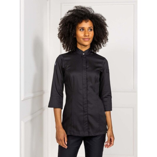 Le Nouveau Chef Esmee Kokkekåpe med 3/4 Ermer i Tencel - Svart, Størrelse S