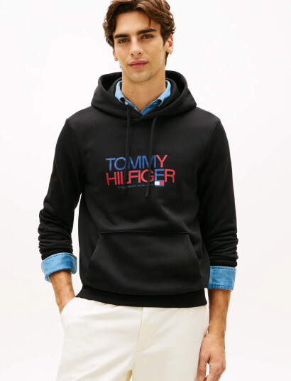 Tommy Hilfiger Brand Love Big Text Hoody   Black   S