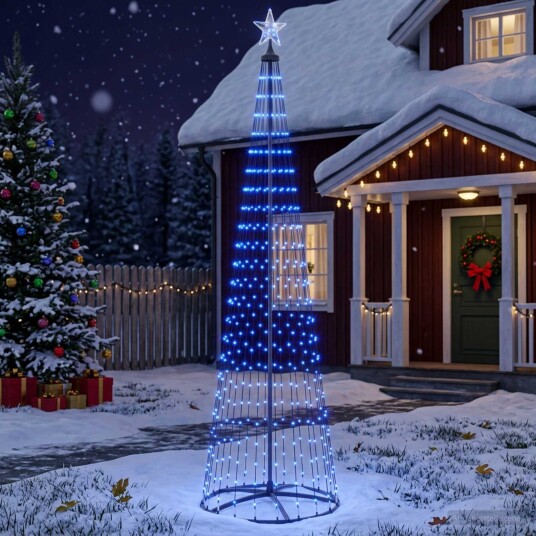 vidaXL LED-juletre 250 cm 470 LED-lys Blå Stål Hvit