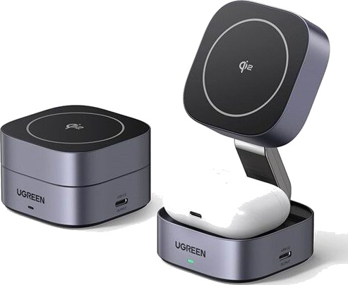 UGREEN 3-i-1 Magsafe Qi2 Trådløs Lader med USB-C Port - Svart