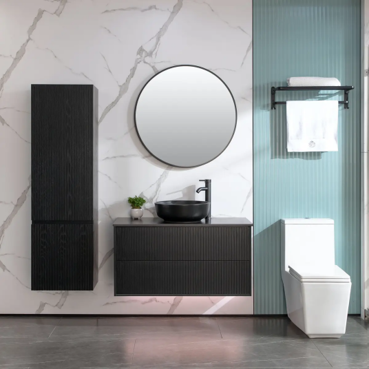 Bathlife Förtjust Sideskap m/2 dører 45x35x150 cm Sort Eik Bathlife Förtjust Sideskap m/2 dører 45x35x150 cm Sort Eik