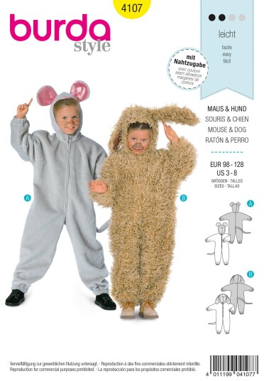Burda 4107 - Mus og hund EUR: 98-128, US: 3-8