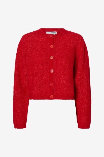 Selected FEMME Kardigan slfSia Ras LS Knit Cropped Rød