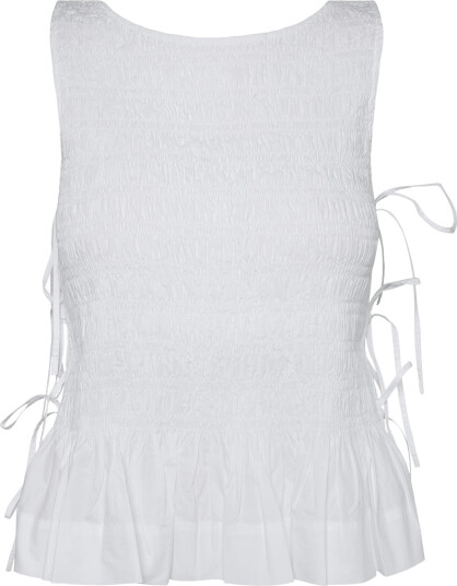 Ganni Top In White Smocked Cotton White 36