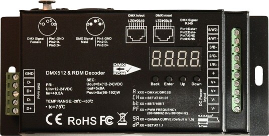 5 Channel DMX 512 & RDM Decoder 5x8A XLR 3pin