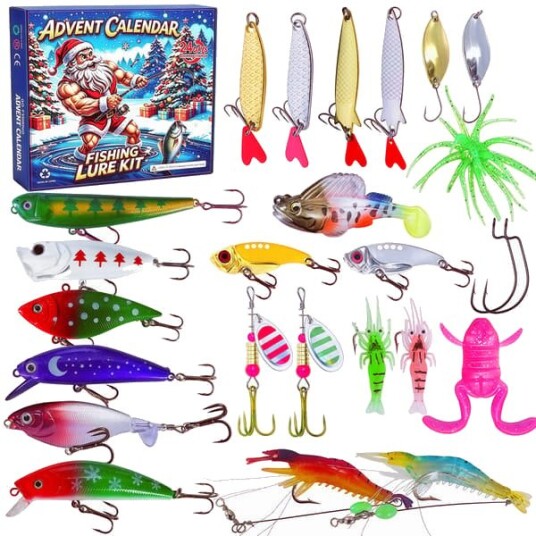 Fisketema adventskalender 2026 Ny 24 dagers nedtelling til jul adventskalender med fiskeagn som gave til menn B
