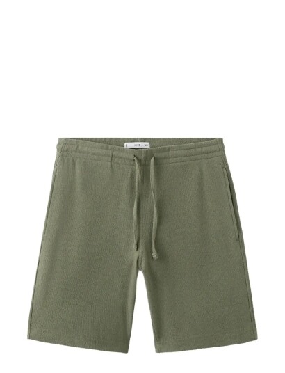 Mango Textured Cotton Bermuda Shorts With Drawstring Khaki green XXL Mango Textured Cotton Bermuda Shorts With Drawstring Khaki green XXL