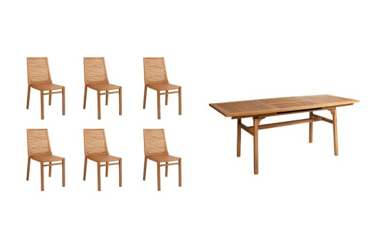 Brafab Volos spisegruppe Teak 6 spisestoler & bord 132-192x75 cm