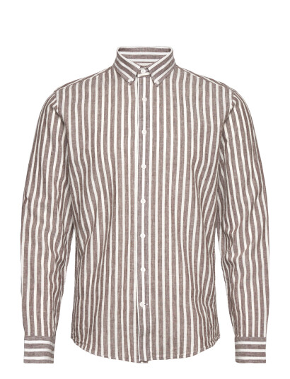 Lindbergh Wide Striped Cotton/Linen Shirt L/S - Beige - S