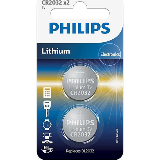 Philips Lithium CR2032 batterier 2 stk. Philips Lithium CR2032 batterier 2 stk.