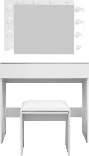 Glow Lite sminkebord 80 cm med speil skuffer og krakk – LED belysning Hvit