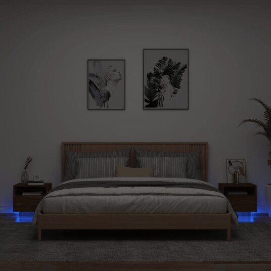 Nattbord med LED 2 stk brun eik 40x39x37 cm 8721012253957