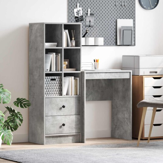 Skrivebord med lagring 2 pcs Betonggrå 45,5 x 34 x 127 cm