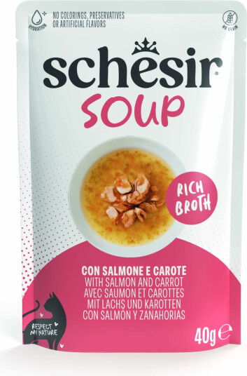 Schesir Våtfôr Cat Soup Laks Og Gulrot 12 X 40 G