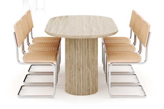 Scandinavian Choice Uppveda Spisebord med travertin look med 6 stk Build Spisestoler Beige