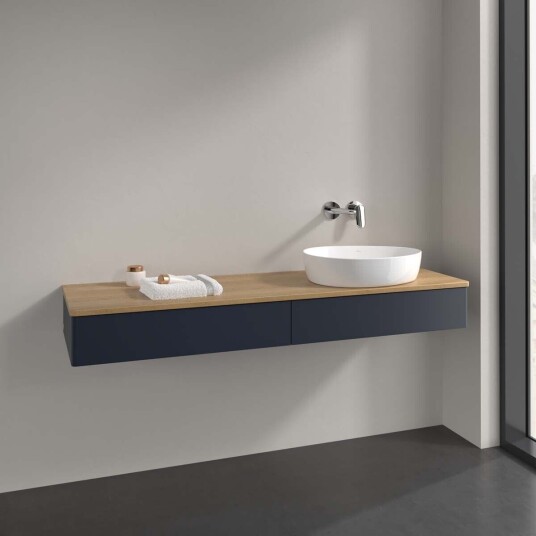 Villeroy & Boch  Antao Servantskap med 2 skuffer 160x50x19 cm m/lys Blå Matt/Eik