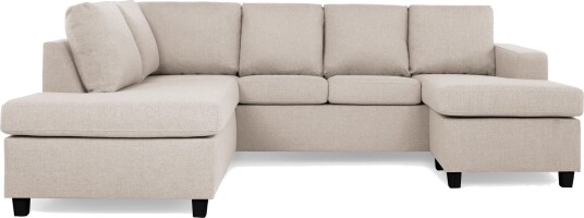 Crazy 4 seters Venstrevendt U formet Large Sofa med Divan og Sjeselong i Stoff Beige