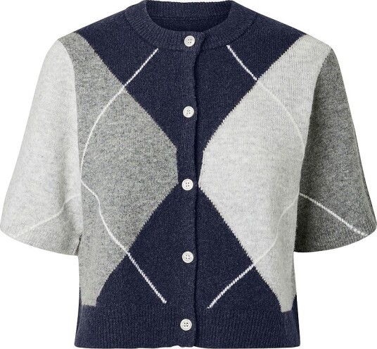 pieces Kardigan Pcsally Ss Knit Check Cardigan Bc Blå