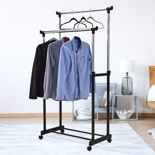 Cwy Klesstativ høydejusterbar klesstativ rullende klesstativ med hjul sort 86 x 43 x 94 168 cm