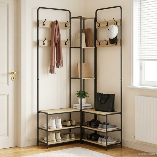 vidaXL Knaggrekker med sko benk Sonoma eik 143 x 30 x 199,5 cm vidaXL Knaggrekker med sko benk Sonoma eik 143 x 30 x 199,5 cm