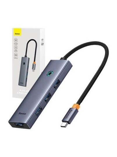 Baseus 4in1 Hub UltraJoy USB-C do USB 3.0 (space grey) USB-hub - USB 3.0 - 4 porter - Grå Baseus 4in1 Hub UltraJoy USB-C do USB 3.0 (space grey) USB-hub - USB 3.0 - 4 porter - Grå