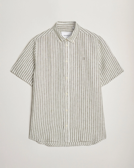 Les Deux Kris Linen Short Sleeve Shirt Ivory/Green