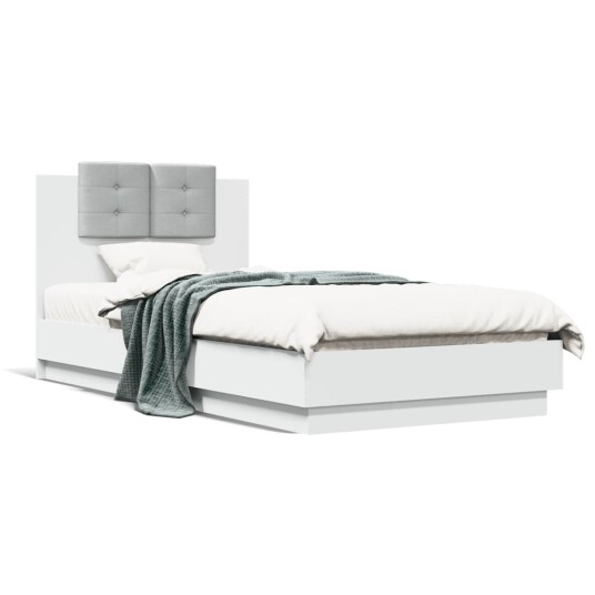  Sengeramme med hodegavl og LED-lys hvit 75x190 cm 8721012278011