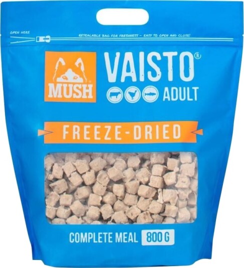 Mush Vaisto Frysetørket Hundefôr med Storfe, Kalkun og Laks 800 g