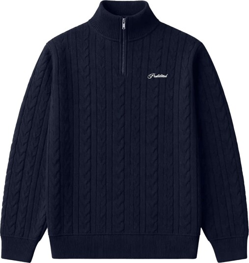 Prohibited Cable Knit Quarter Zip NAVY XL Prohibited Cable Knit Quarter Zip NAVY XL