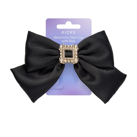 Rhinestone Hair Clip With Bow Black