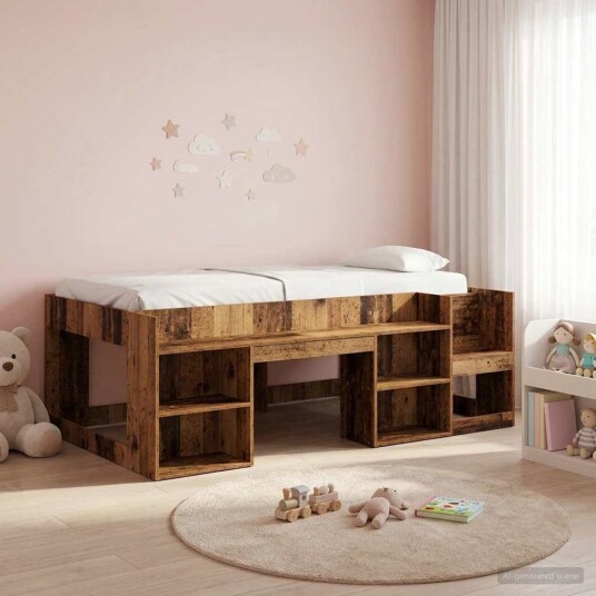 Barneseng med oppbevaring Gammelt tre 90 x 190 cm Barneseng med oppbevaring Gammelt tre 90 x 190 cm