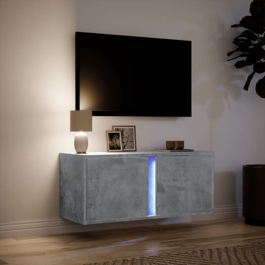 Vegghengt TV-benk med LED-lys betonggrå 80x31x35 cm 852260 Vegghengt TV-benk med LED-lys betonggrå 80x31x35 cm 852260