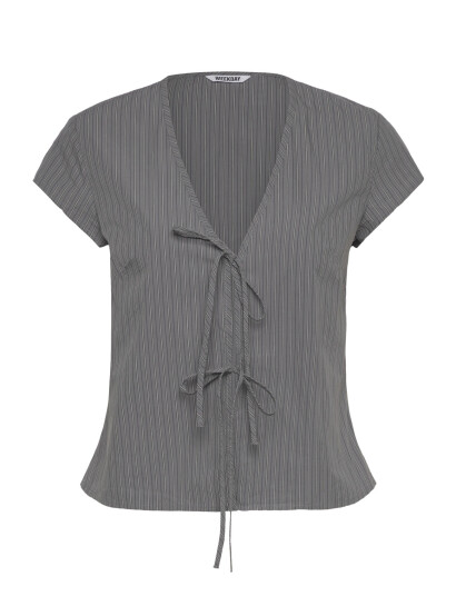 Weekday Tie-Front V-Neck Cotton Blouse - Grey - S