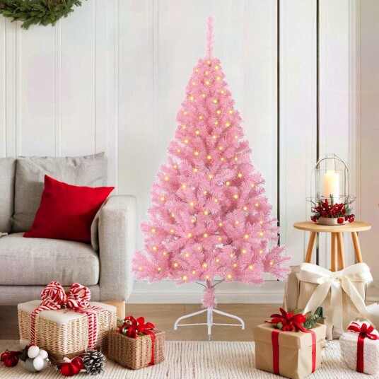  Kunstig forbelyst juletre med 150 LED Rosa 150 cm PVC