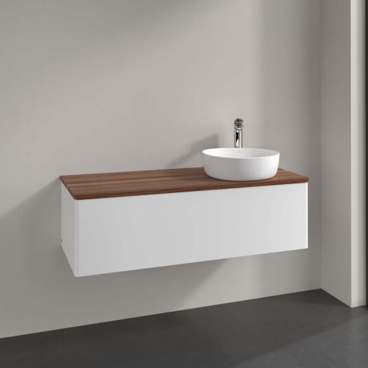Villeroy & Boch Antao Servantskap med 1 skuff 120x50x36 cm u/lys Hvit Matt/Valnøtt Villeroy & Boch Antao Servantskap med 1 skuff 120x50x36 cm u/lys Hvit Matt/Valnøtt