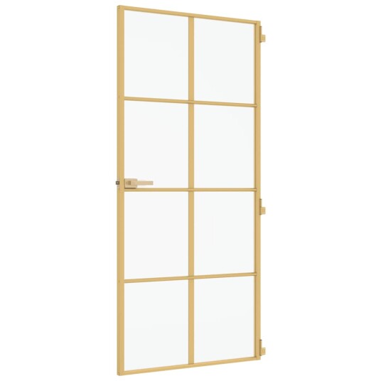 vidaXL Innerdør slank gull 93x201,5 cm herdet glass og aluminium