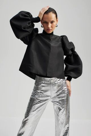 By Malina Zoey Double Pouf Sleeve Blouse - Black XL By Malina Zoey Double Pouf Sleeve Blouse - Black XL