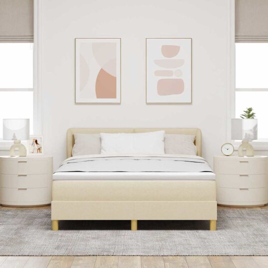 Boksfjær Seng med madrass Krem 160 x 200 cm stoff Boksfjær Seng med madrass Krem 160 x 200 cm stoff