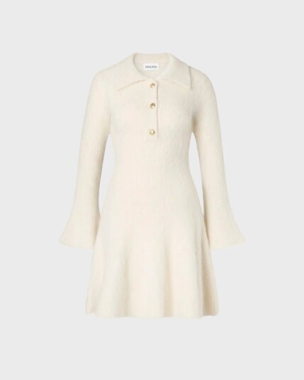 Malina Emelise Aplaca Blend Knitted Mini Dress Cream XS Malina Emelise Aplaca Blend Knitted Mini Dress Cream XS